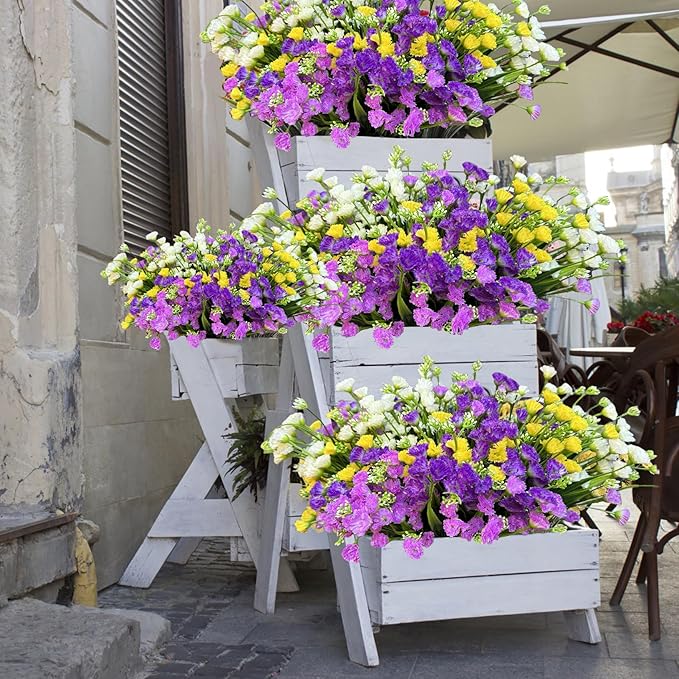 16pcs Outdoor Artificial Flowers UV Resistant Fake Flowers Bulk Artificial Flowers for Decoration Faux Silk Flowers for Garden Porch Window Box Hanging Planter Decorating