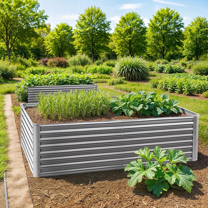 VINGLI 6x3x2ft Raised Garden Bed, Large Planter Garden Boxes Outdoor, Planter Raised Beds Kit for Gardening for Vegetables, Flowers, Herbs (Silver)