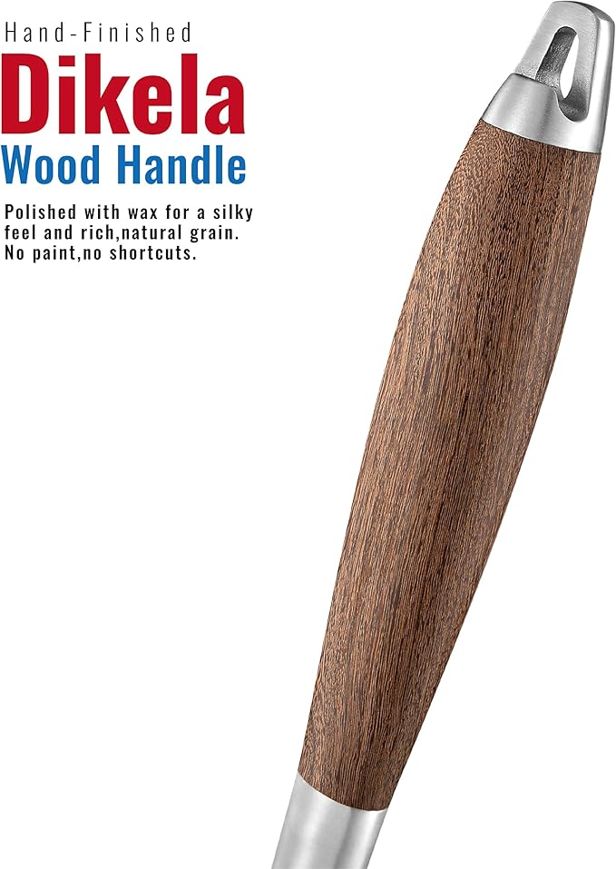 Heavy-Duty Dikela Wooden BBQ Grilling Tools Set. Extra Thick Stainless Steel Multi-Function Spatula, Fork & Tongs | Essential Accessories for Barbecue & Grill. Ideal Gift for Father