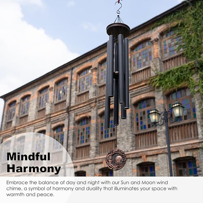Vanquer Large Wind Chimes for Outside Deep Tone - 46'' Wind Chimes Outdoor Clearance, Memorial Windchimes, Sympathy Gift, Outdoor Décor, Patio, Home Décor, Vintage Black (46" Sun and Moon)