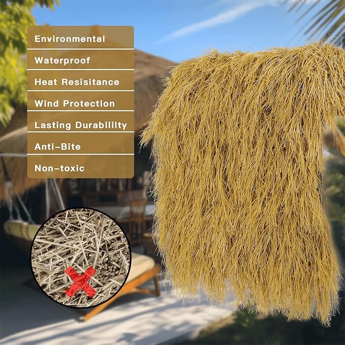 240“ Tiki Thatch Grass Roof, Mexican Artificial Straw Roll for Tiki Bar Hut Party Garden Fence Patio DIY Crafts,Palapa Thatch Roofing Duck Blind Grass Hay Bales for Decoration (20ft x 16in, Yellow)