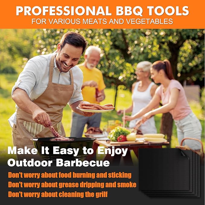 5PCS Grill Mats for Outdoor Grill – Non-Stick BBQ Mats, Reusable Heat Resistant Grill Mat for Gas, Charcoal & Electric Grill Accessories