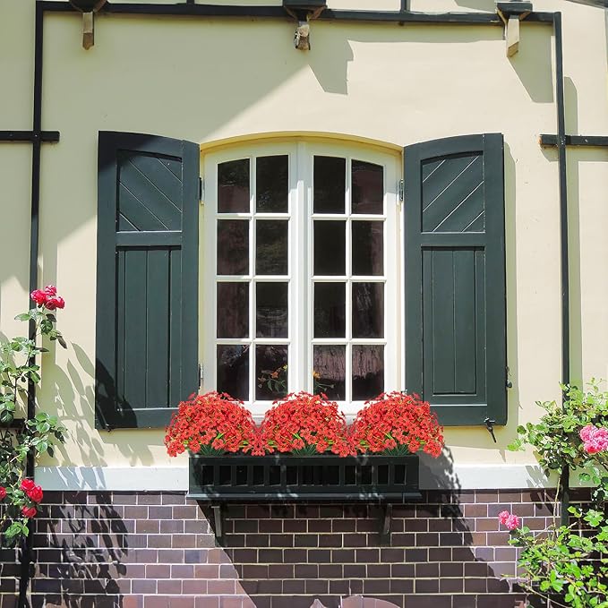 21 Bundles Outdoor Artificial Flowers UV Resistant Fake Silk Flowers No Fade Faux Plastic Plants Garden Porch Window Box Decoration(Red)