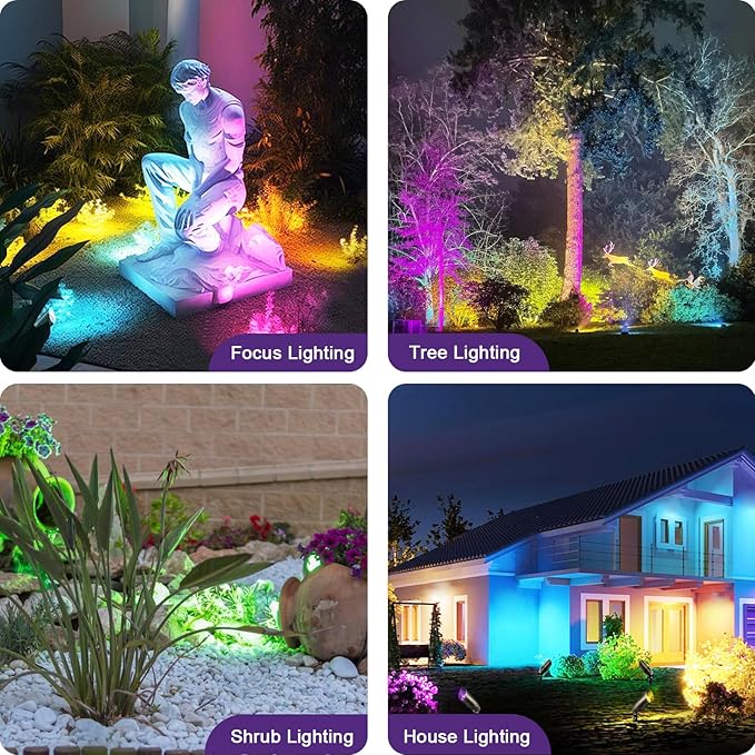 12-Pack Low Voltage Landscape Lighting With RGB+CCT Color Changing, 5W, 12-24V AC/DC, IP65 Waterproof, CRI 90+, Landscape Spot Lights Outdoor for Garden and Yard Uplighting, Bronze, ETL Listed