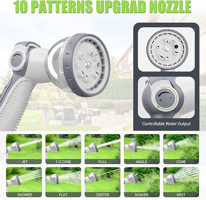 5/8" x 75 ft Retractable Hose Reel, Heavy Duty Retractable Garden Hose Reel Wall Mounted with 10-Pattern Hose Nozzle/Any Length Lock/Slow Return System/180°Swivel Bracket