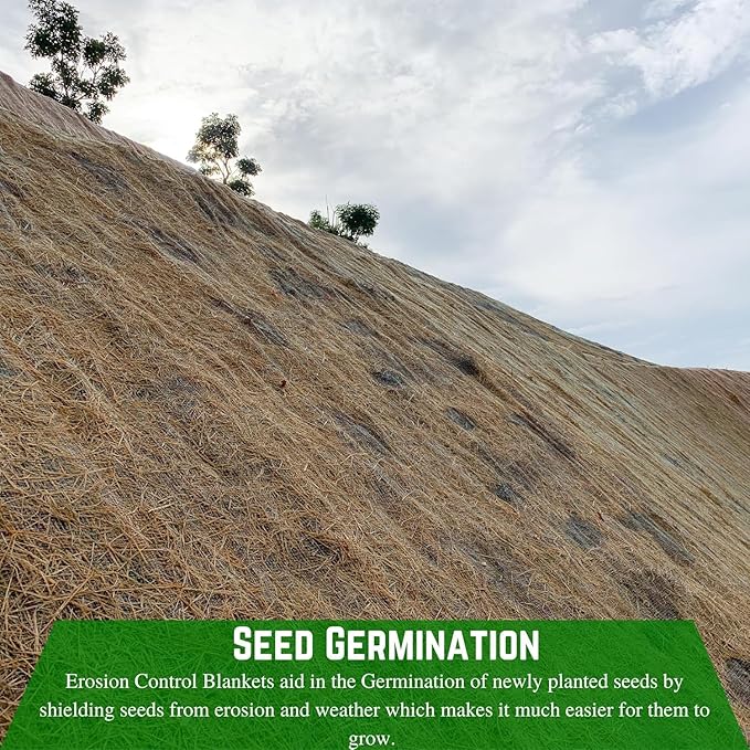 Farm Plastic Supply 100% Biodegradable Erosion Control Blanket - Straw/Coconut Straw Garden and Landscape Cover, Straw Blanket, Erosion Control (8' x 112.5')