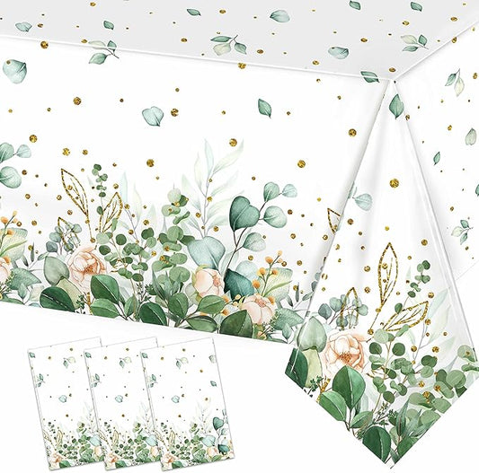 Sage Green Eucalyptus Leaf Tablecloth for Baby Shower Party Decoration Disposable Plastic Sage Greenery Tablecloth Table Cover Boho Woodland Neutral Baby Shower Wedding Party 54 x 108IN (3, Greenery)