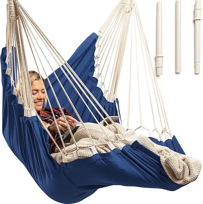 Hanging Hammock Chair Swing – Hanging Chair Outdoor & Indoor - Hammock Swing Chair – Quick & Easy Setup with Hardware Kit – Durable & Spacious Full Body Support – Holds 440 Lbs