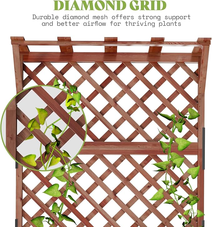 Amerlife 35.4x17.7x72 Inch Raised Garden Bed with Trellis, Wooden Planter Box for Vegetables and Climbing Plants with Drainage Holes