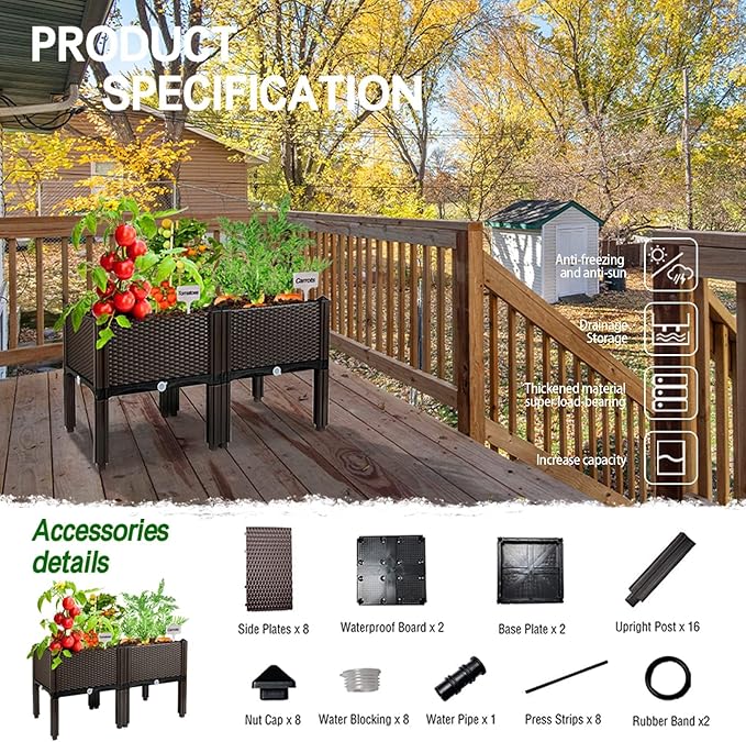 Raised Garden Bed with Legs Polypropylene Elevated Planter Boxes Outdoor Garden Box with Drain Outlet, Heat and Frost Resistance Planters