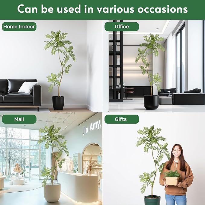5.7FT Artificial Tree Fake Jacaranda Tree,Faux Tall Tree Lifelike Green Leaves Large Plants Indoor Fake Trees for Home Decor