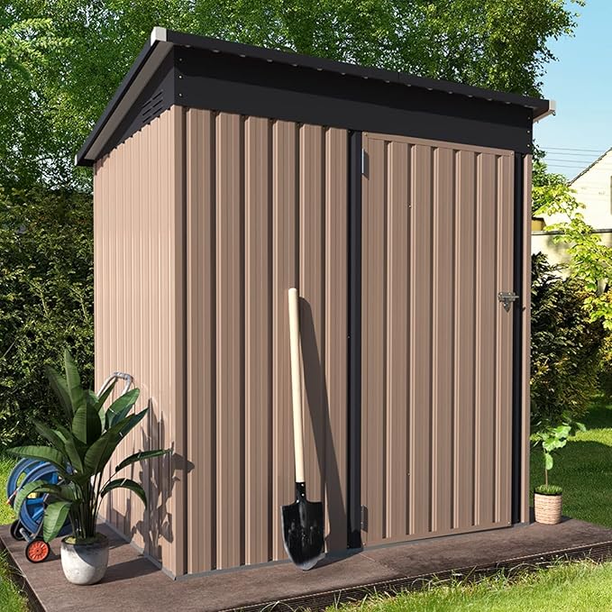 AECOJOY 5' x 3' Outdoor Storage Shed, Small 3x5 Metal Sheds & Outdoor Storage Clearance Steel Yard Shed kit with Lockable Door, Utility and Tool Storage Garden Shed for Backyard, Patio and Outside use