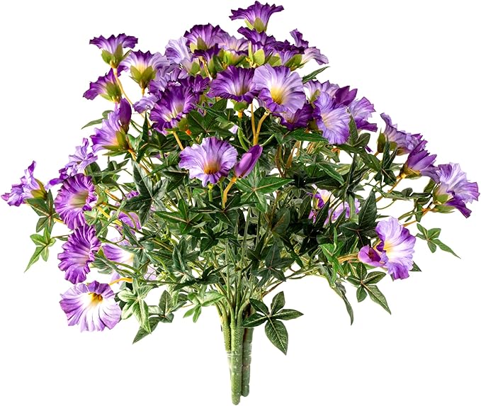 UV Resistant Artificial Petunias 13.3In Fake Flowers 4PCS Artificial Flowers for Outdoors Silk Flowers Fake Hanging Basket Plants Suitable for Outdoor Porch Decor Patio Decor, Light Purple