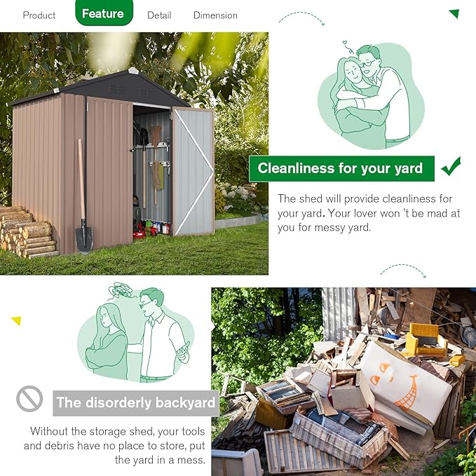 U-MAX 6x4 Storage Sheds & Outdoor Storage, Small 4x6 Outdoor Storage Garden Outside Shed kit, Galvanized Metal Utility Shed for Backyard, Patio and Lawn