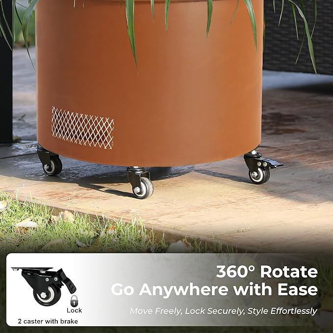 Steel Planter with Wheels - 14.6" Weathering Raised Garden Bed for Tomatoes & Vines, 360° Swivel Indoor/Outdoor Use, Thick-Gauge Rust-Resistant Metal Trough (Brown)