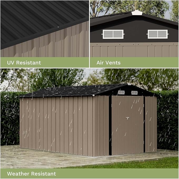 Patiowell 8 x 12 FT Metal Storage Shed for Outdoor, Steel Yard Shed with Design of Lockable Doors, Utility and Tool Storage for Garden, Backyard, Patio, Outside Use, Brown