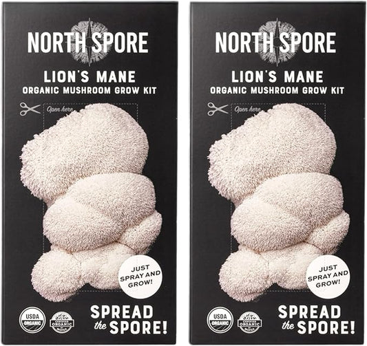 (2-Pack) North Spore Organic Lion's Mane Mushroom Spray & Grow Kits (4 lbs each) | USDA-Certified Organic, Non-GMO, Beginner-Friendly & Easy to Use | Handmade in Maine, USA