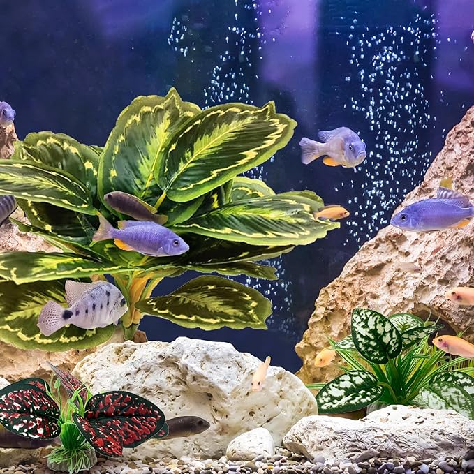 Reptile Artificial Plants, Terrarium Plants Decorations Supplies, Aquarium Fish Tank Plant, Amphibian Habitat Hideout Tank Accessories(L Set-3pcs/C)