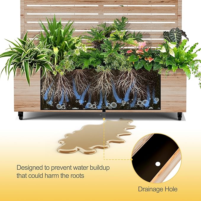 Raised Garden Bed with Trellis and Wheels,73"x47"x16" Metal Raised Garden Bed,Acacia Finish Metal Planter with Climbing Trellis for Vines & Vegetables