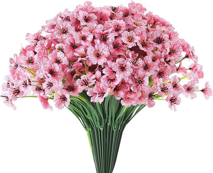 22Bunches of Outdoor Artificial Flowers, UV Resistant Fake Flowers Artificial Silk Flowers with Plastic Plants for Indoor Outdoor Front Porch Hanging Planter Decoration (22 Pink)