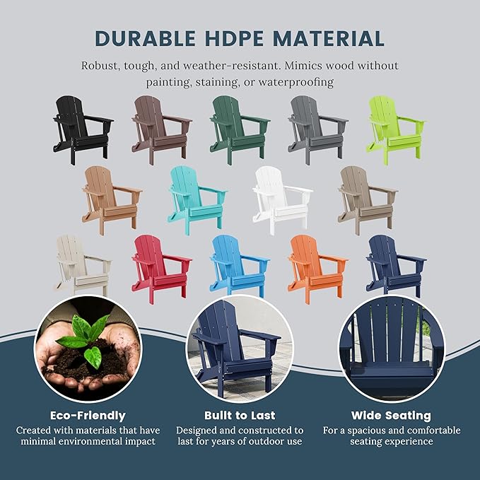 Westin Outdoors Laguna WO Home Furniture Adirondack Chair 2 PCS Set Outdoor Folding Patio Chair for Bon Fire Pit Garden Lawn Backyard Lounging Relaxing (Navy Blue)