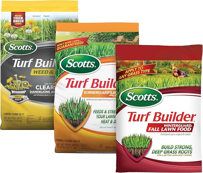 Scotts Turf Builder Weed & Feed5, SummerGuard and WinterGuard, 3 Bag Bundle, Large Lawns