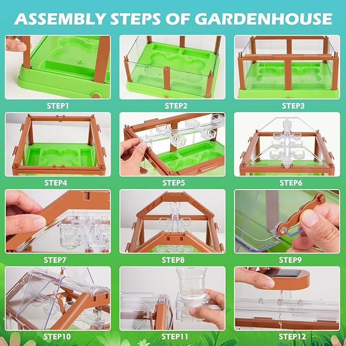Kids Gardening Plant Growing Kit-Kid Plant Growing Greenhouse Set with Upgraded Irrigation & Light-Perfect Garden Plant for Boys and Girls