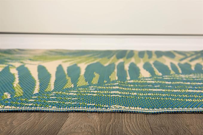 Rugshop Tropical Floral Reversible Crease-Free Waterproof Premium Recycled Plastic Outdoor Rugs for Patio,Backyard,RV,Deck,Picnic,Trailer,Beach,Camping Green 3' x 5'