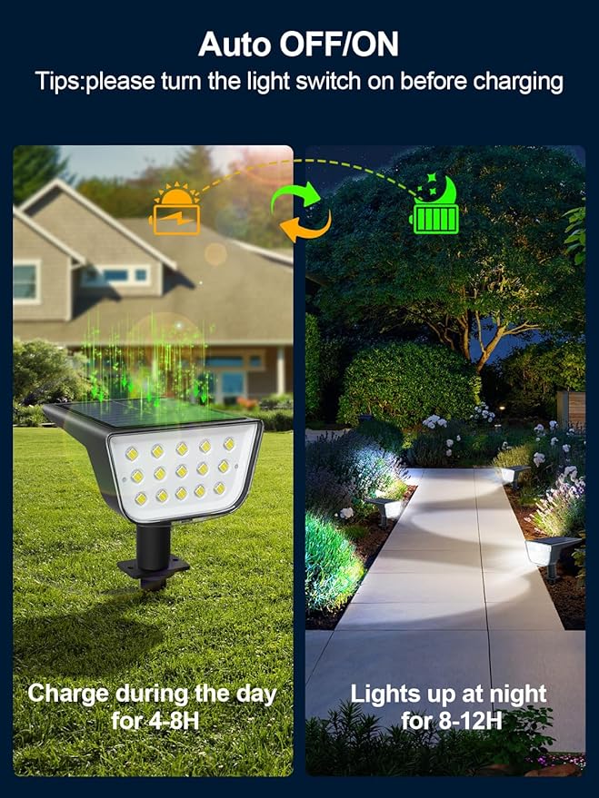 Solar Spot Lights Outdoor, Ultra Bright Solar Garden Lights Cool White, IP68 Waterproof Landscape Spotlights, 800LM 6500K for Yard Garden Wall Driveway, 2 Pack