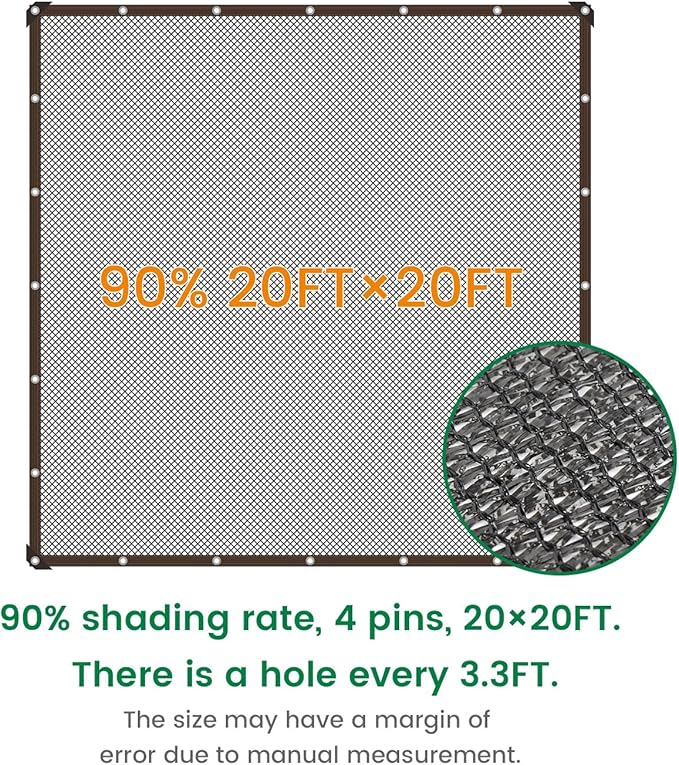 90% 20 X 20 FT Black Shade Cloth, Outdoor Woven Sun Shade with Grommets, Durable Breathable Netting Shading Antifreezing for Patio, Garden, DIY Home, Plants Cover, Greenhouse, Dog Kennel