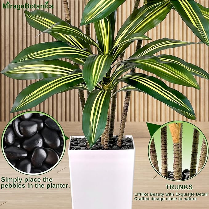 Artificial Dracaena Tree 7FT Tall Fake Plant with White Pot - Realistic Faux Dragon Tree with Tall Planter - Indoor Floor Plant for Home, Office,Mall, Living Room, Bedroom Decor (Black - Planter, 7ft)