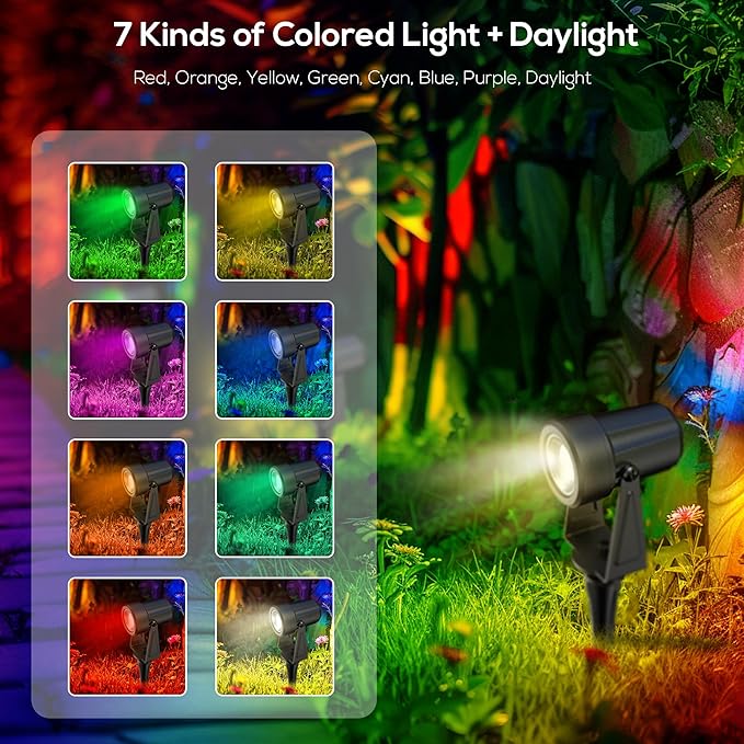 Banord RGBW Color Changing Outdoor Landscape Lighting, 4 Pack Low Voltage LED Outdoor Spotlight with Remote, IP65 Waterproof for Yard, Garden, Lawn