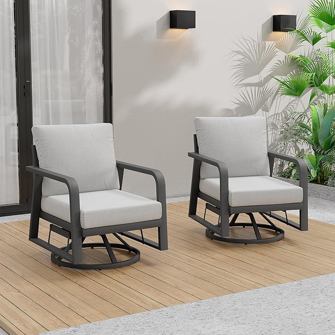 Aluminum Outdoor Swivel Rocking Chairs 2 Piece Set，Swivel Patio Chairs for Porch Deck Balcony Garden (Dark Grey)