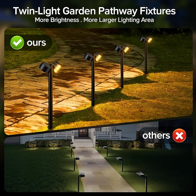 4 Pack Bright Solar Lights Outdoor, Adjustable 8-Head Pathway Light Solar Powerd, 3X Larger Lighting Area & 1200mAh, 18 LED Garden Lighting for Outside Landscape Yard Walkway Lawn Patio