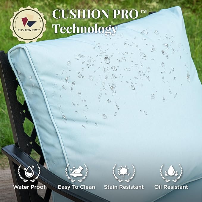 Patio Furniture Set 6 pcs, Outdoor Patio Furniture, 3-Seat Sofa, 2 Single Chairs, 2 Ottomans, Coffee Table and 5.75" Extra Thick Cushion, Patio Conversation Set for Garden Backyard Deck,Blue