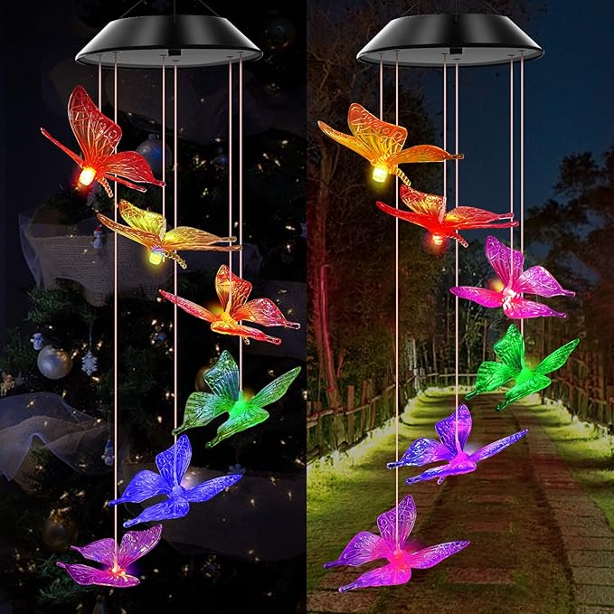 Solar Wind Chimes Outdoor Color Changing Lights, Gift for Women Mom Grandma Sister Best Gifts, Wind Chimes Unique Outdoor Garden Yard Decor (Purple Butterfly)