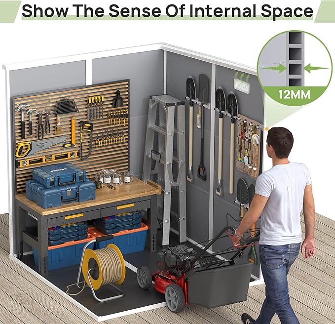Resin Outdoor Storage Shed, 6x6FT Plastic Garden Shed with Floor, Lockable Door & Window, Waterproof Tool Shed for Backyard Garden Patio Lawn Grey White