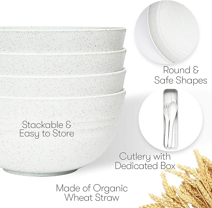 Wheat Straw Dinnerware Sets | Unbreakable Dinnerware Sets | Dishwasher Microwave Safe Dinnerware | Eco Friendly Non Breakable Dinnerware Sets | RV Outdoor Camping (White, Service for 4 (28 pcs))