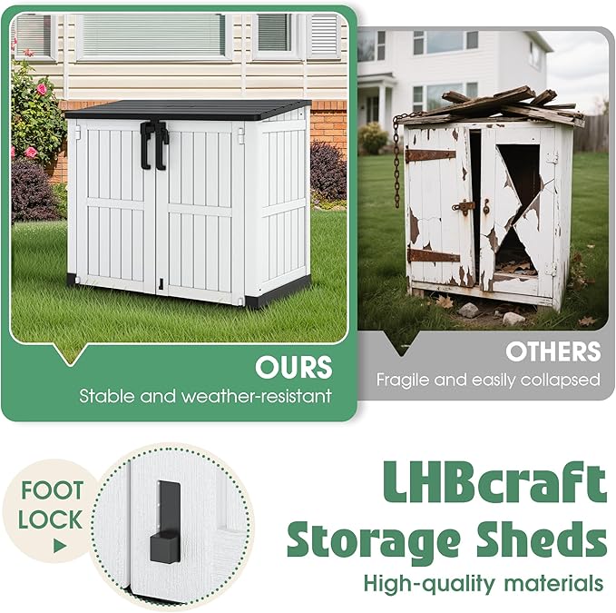 LHBcraft Outdoor Storage Cabinet 36 Cu Ft with Lockable Doors, Portable Horizontal Resin Storage Shed -Easy to Assemble, Waterproof Outdoor Storage Box for Backyards,Patios