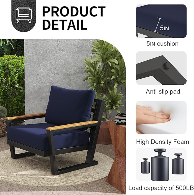 Aluminum Outdoor Sofa,4 Seats Modern Patio Furniture Set,Sectional Sofa Conversation Set with Coffee Table, Upgraded Washable Cushions for Garden Backyard,Blue