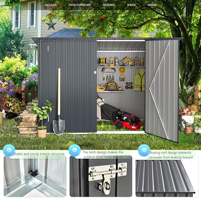 AECOJOY 7x3 Lean to Shed, 3x7 Outdoor Bike Sheds & Outdoor Storage Clearance, Small Lean to Metal Storage Shed, Outdoor Storage Cabinet Weatherproof for Bikes in Dark Grey