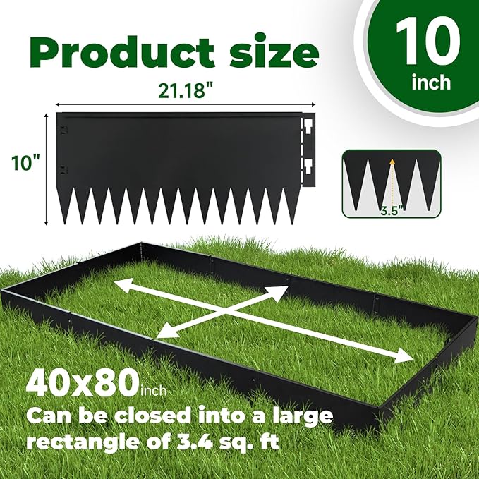 Metal Lanscape Edging 20“ L * 10” H Strips Black Steel Edging for Lanscape 12pcs for Enhanced Garden, Yard, Park, DIY Outdoor Patio (Black, 10 inch)