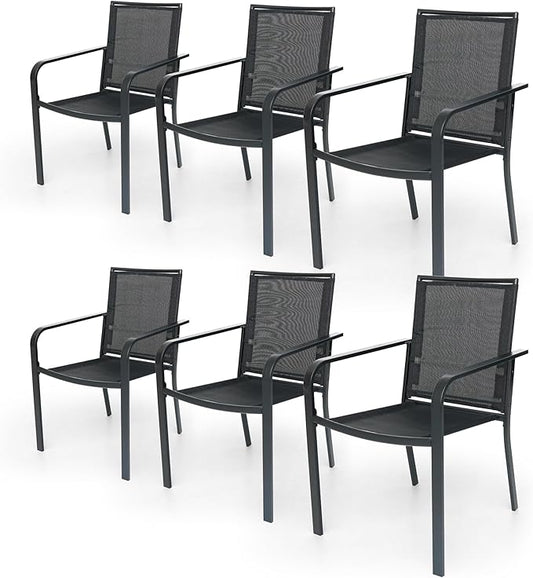 Patio Dining Chairs Set of 6, Outdoor Stackable Dining Furniture Set, All Weather Dining Set for Lawn, Garden, Backyard, Poolside Black