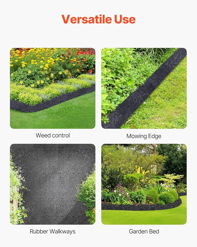 VEVOR 2-Pack Recycled Rubber Mulch Mat 120 x 4.5 in,Permanent Rubber Mulch for Landscaping, Black Mulch Garden Edging Border for Plants,Vegetables & Flower Garden Barrier