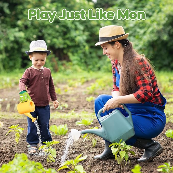 CUTE STONE Kids Gardening Tool Set, 20PCS Gardening Toys Includes Metal Rake,Fork,Trowel,Apron,Gloves,Watering Can,Tote Bag and Strickers, Garden Tool Kit for Kids, Outdoor Toys Gift for Boys Girls