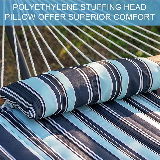 Lazy Daze Hammocks 12FT Quilted Fabric Hammock with Pillow, Double 2 Person Hammock with Spreader Bar for Outdoor Outside Patio Garden Yard Pool Beach,450lbs Weigh Capacity QFH034