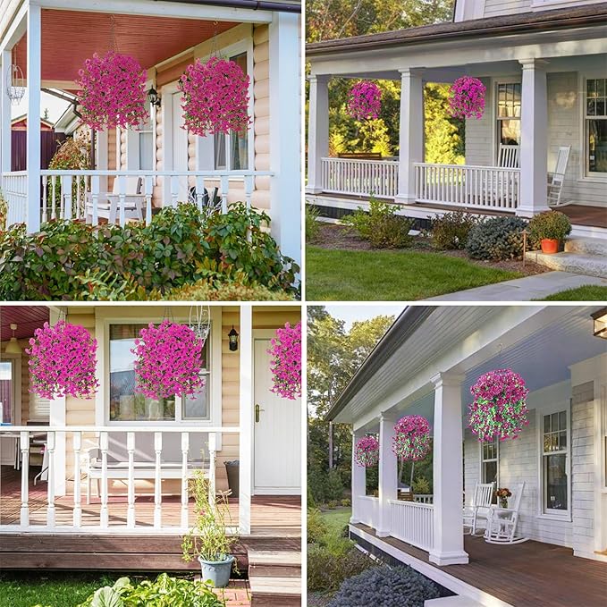 6-Pack Outdoor Faux Plants, 69-Flowered Large Morning Glory, Uv-Resistant Artificial Morning Glory,Perfect for Outdoor Decoration in All Seasons Such as Porches and Gardens (Light Purple)