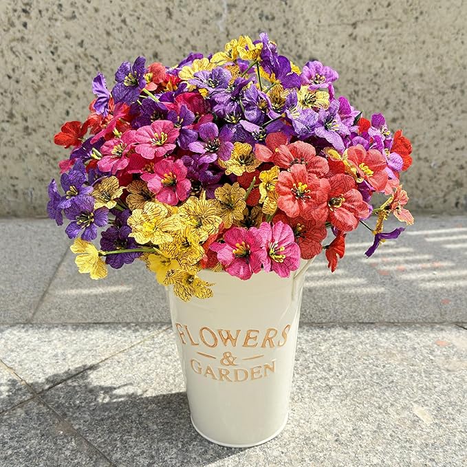 16pcs Outdoor Artificial Flowers UV Resistant Fake Flowers Bulk Artificial Flowers for Decoration Faux Silk Flowers for Garden Porch Window Box Hanging Planter Decorating