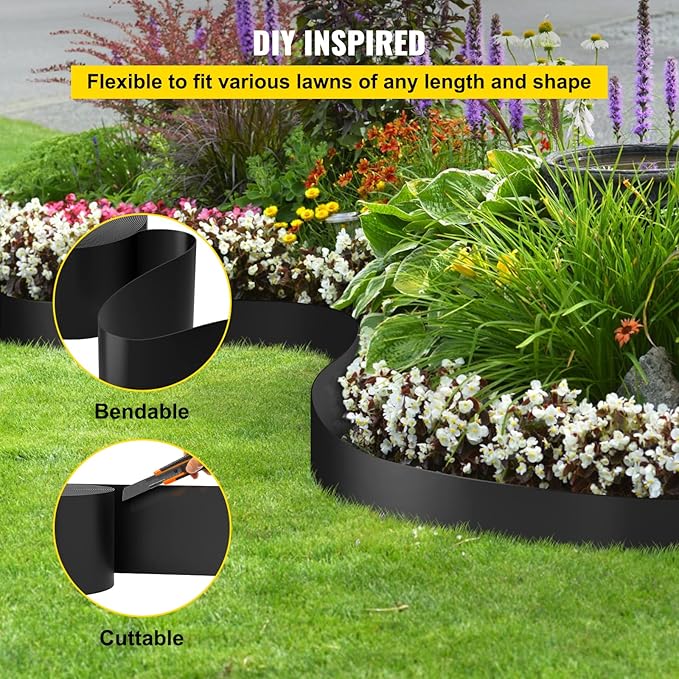 VEVOR Landscape Edging, 10 inch Depth 80 ft Total Length, Recycled HDPE Coiled Terrace Board, Flexible Bender Border for Landscaping, Lawn, Garden, Yard, Against Invading Weeds, Black