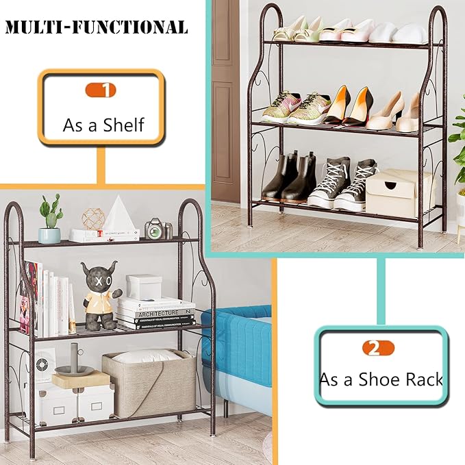 SORCEDAS Plant Stand Indoor Outdoor Plant Shelf 3 Tier Metal Corner Flower Stand Multiple Holder for Patio Garden Balcony Living Room, Bronze